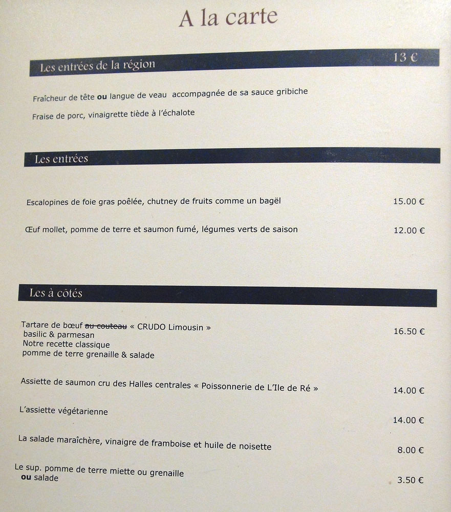 Carte : les entrées