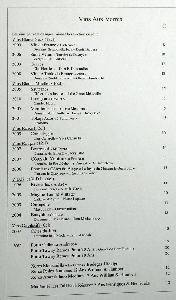 Vins au verre