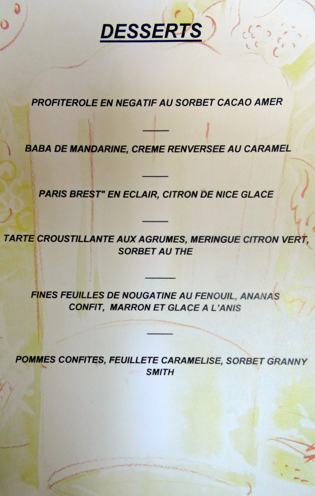Carte des desserts