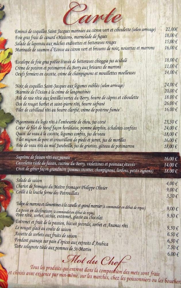 Les plats de la carte