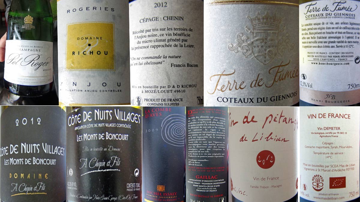 Les vins servis