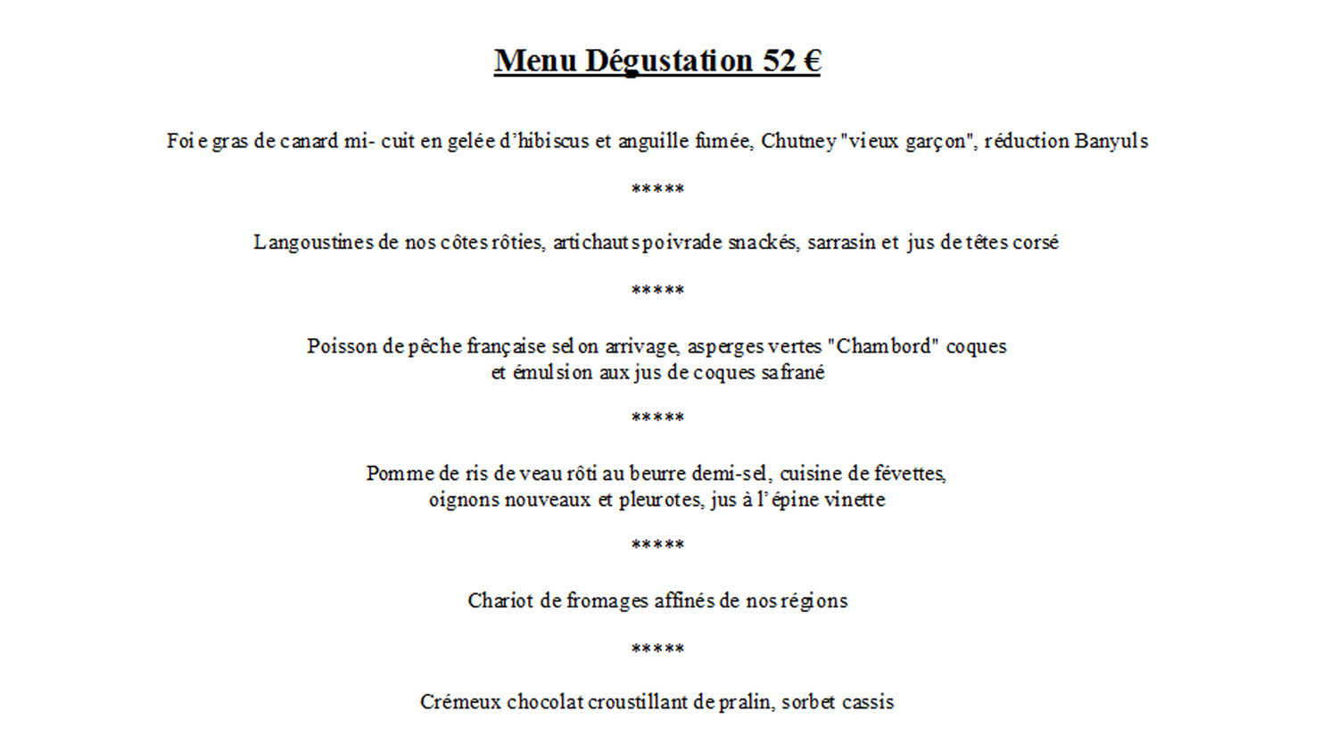 Menu Dégustation
