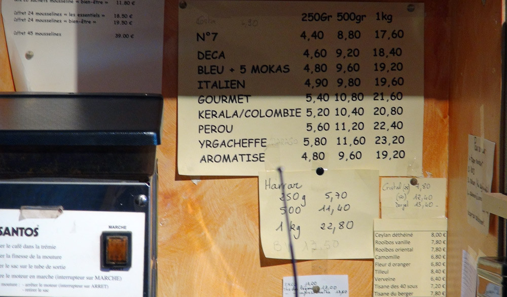 Prix des cafés
