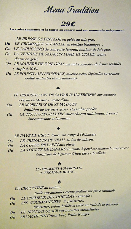 Menu Tradition à 29 € 00
