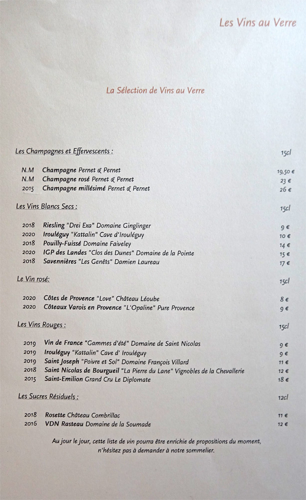 Vins au verre