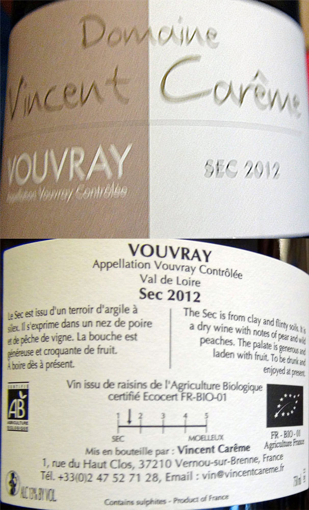 Vouvray sec 2012 Vincent Carême