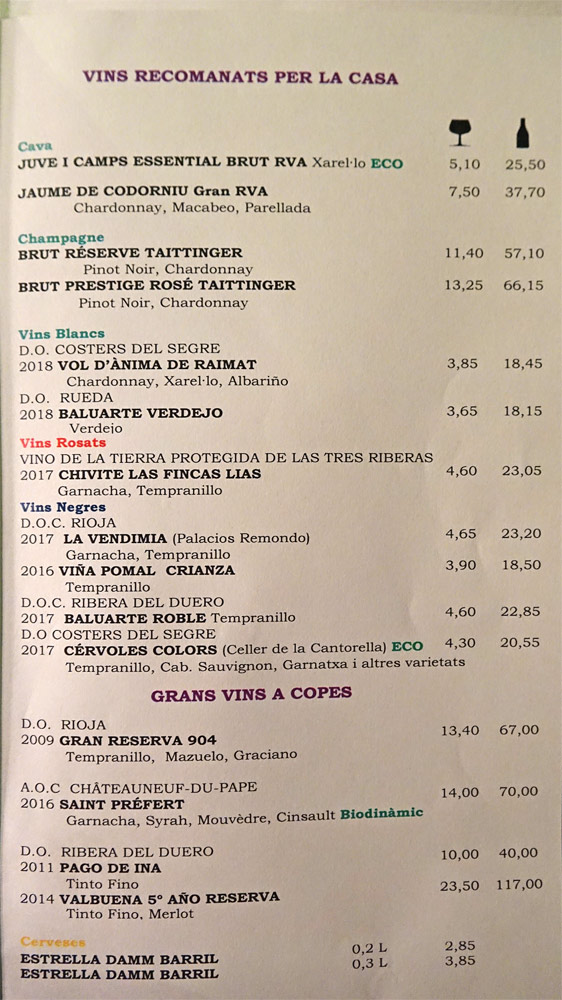 Carte des vins