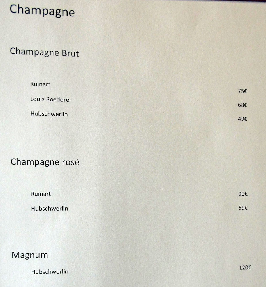 Carte des vins : Champagnes