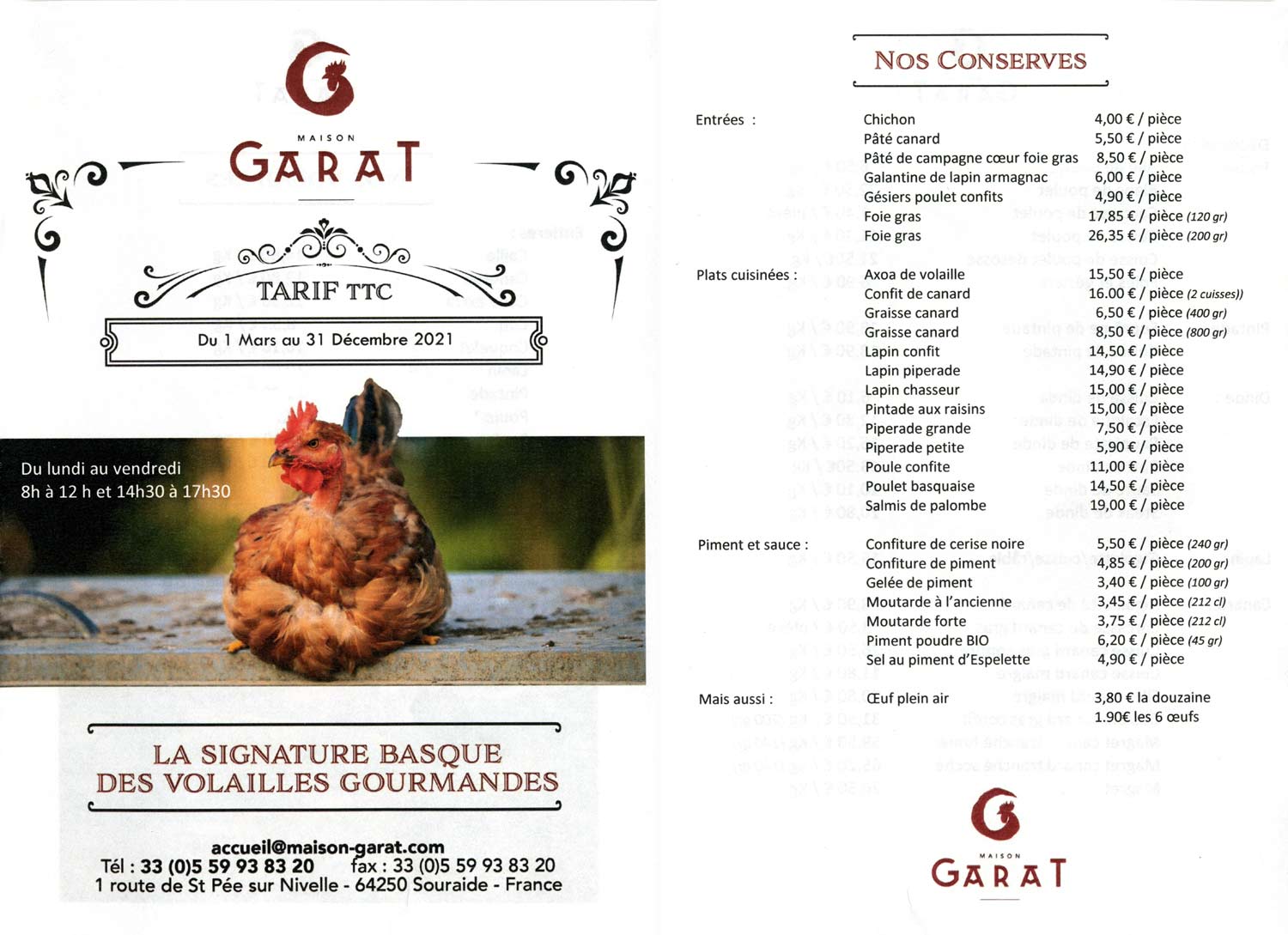 Tarif conserves