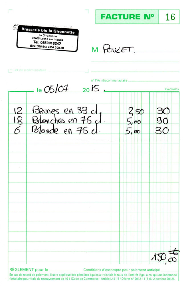 Note des bières achetées