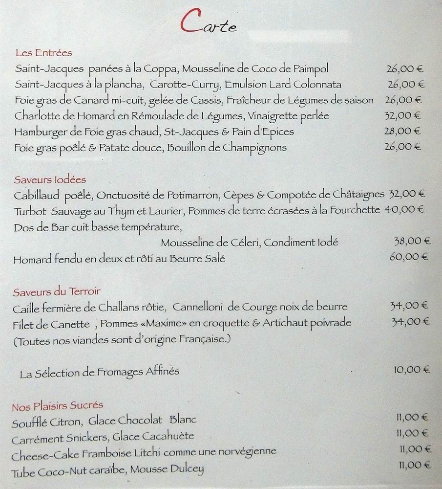 Carte des plats