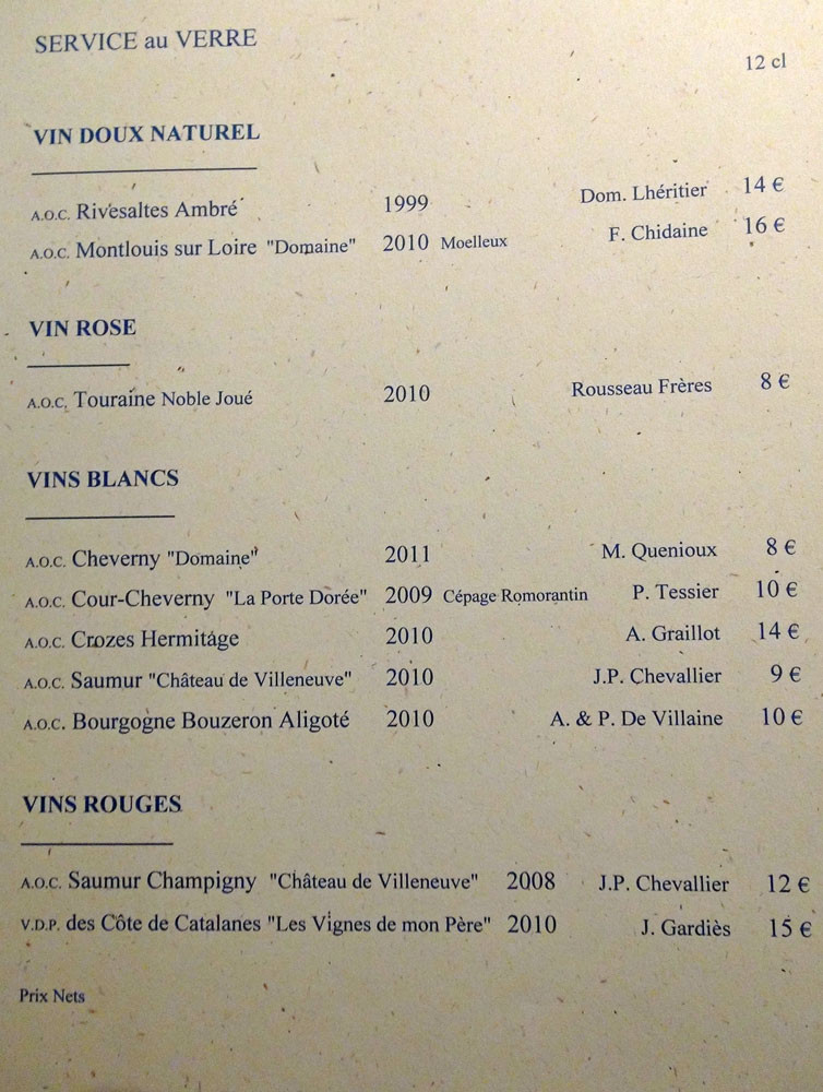 Vins au verre