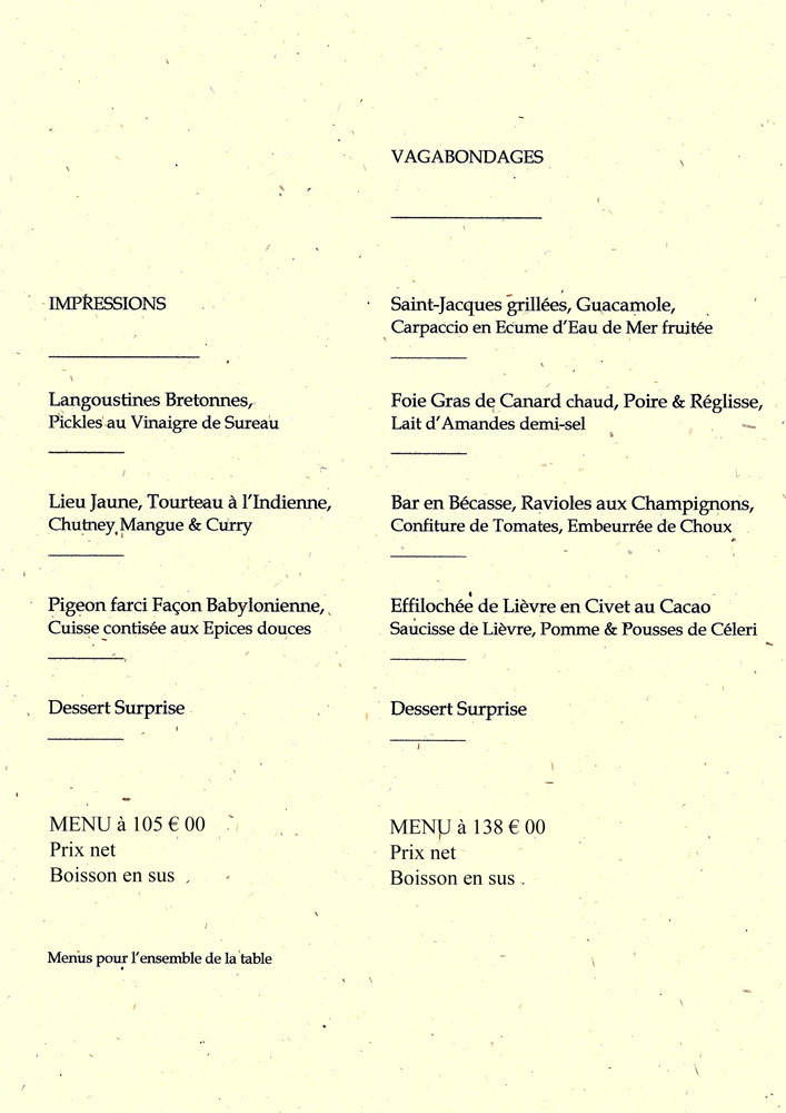 Menus "Impressions" et "Vagabondages"