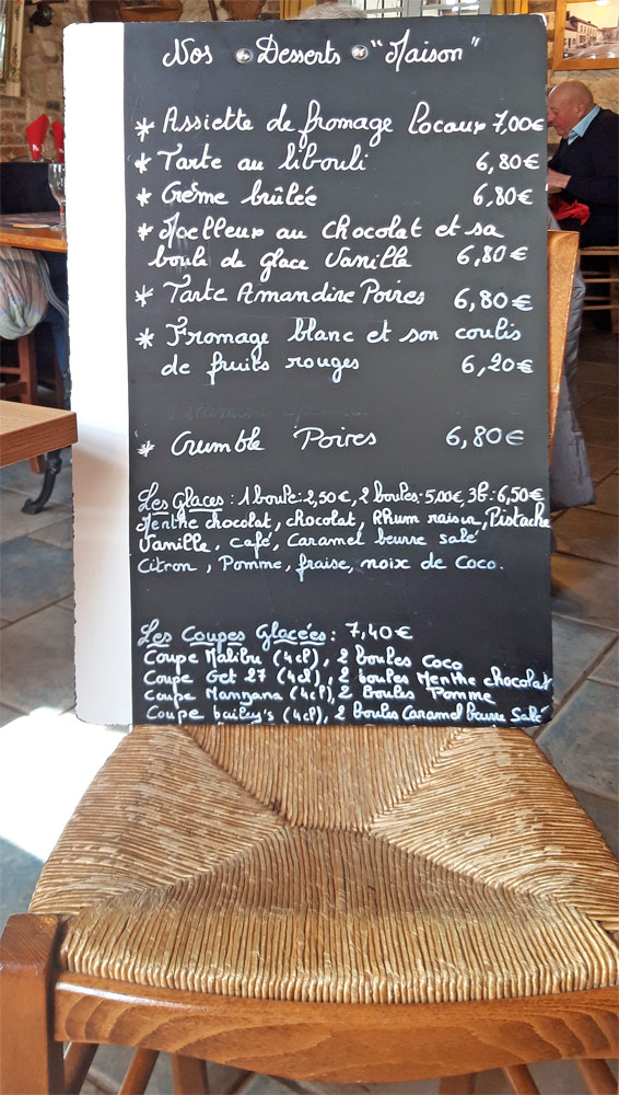 Ardoise des desserts