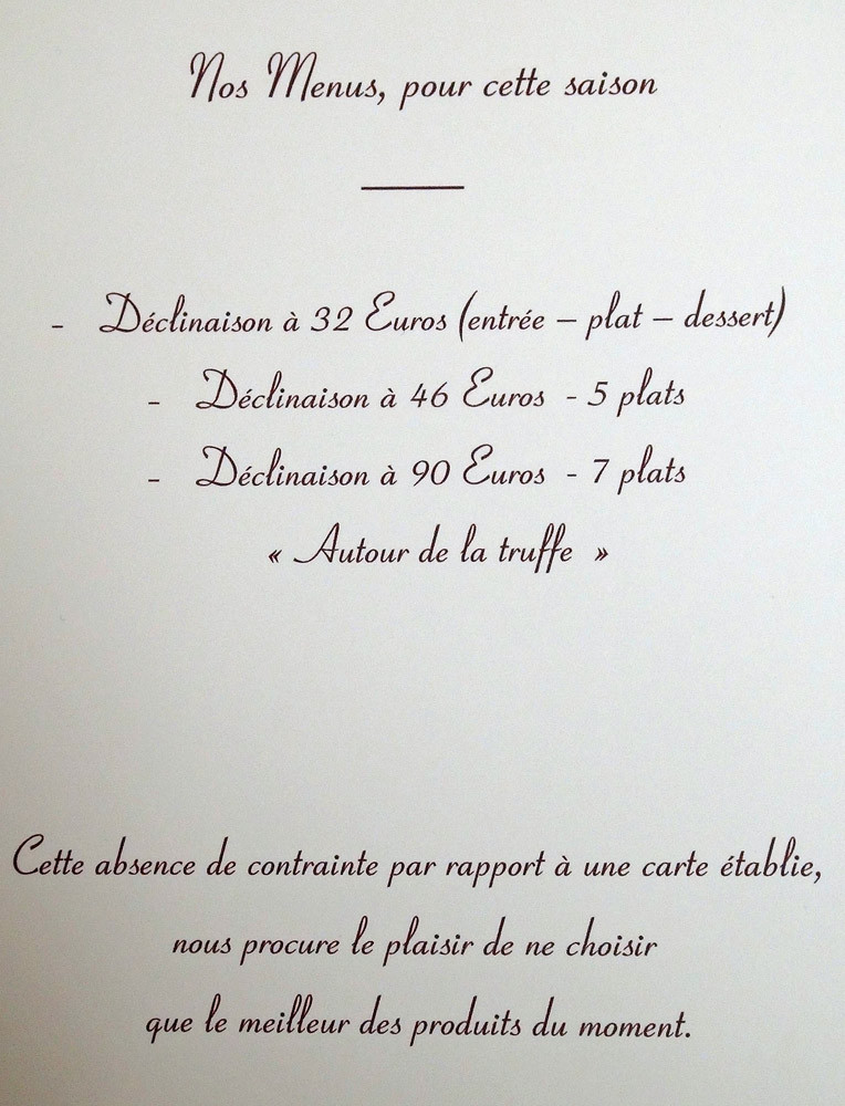 L'intitulé du menu truffe