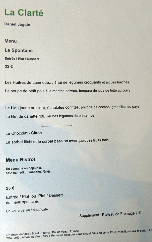 Menu "Le Spontané"