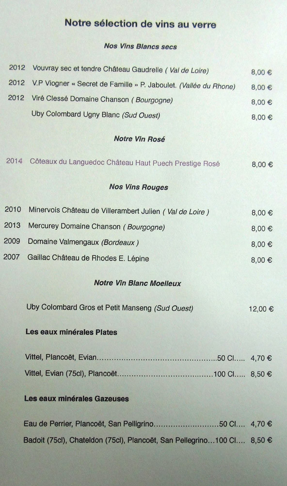 Vins au verre (chercher le Champagne !)