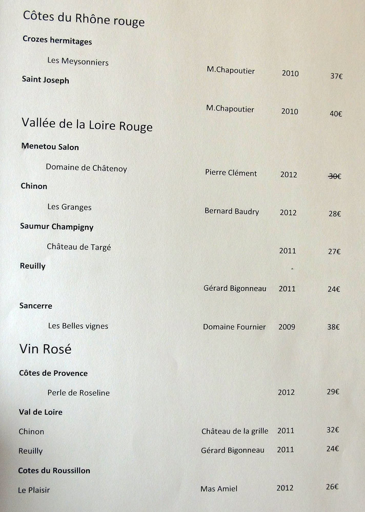 Carte des vins rouges et rosés : Côtes du Rhône - Vallée de la Loire ...