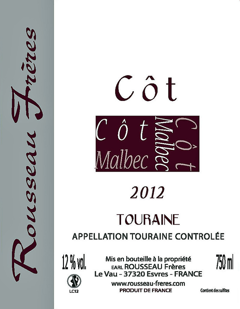Étiquette Côt 2012 - Source : site des frères Rousseau