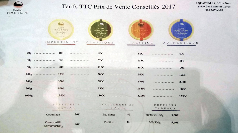 Tarif de vente