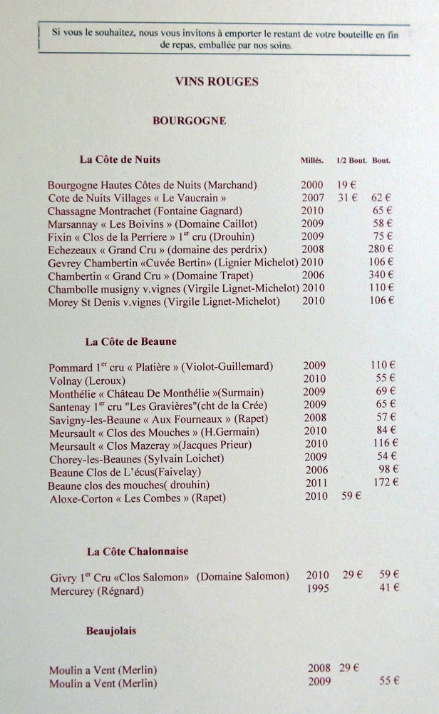 Vins rouges "Bourgogne"