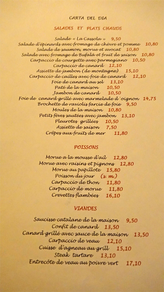 Les propositions de la carte