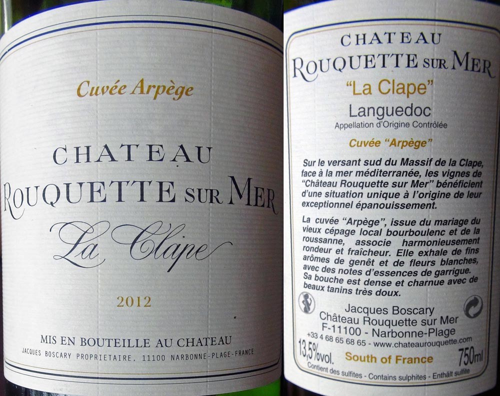 Languedoc "La Clape" 2012 du Château Rouquette