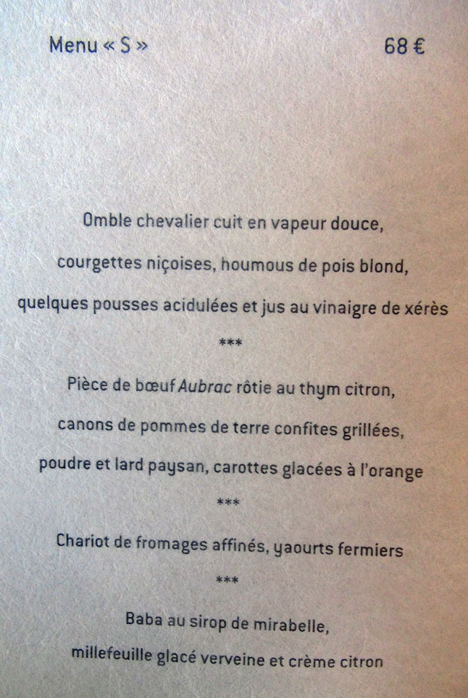 Menu S à 68 € 00