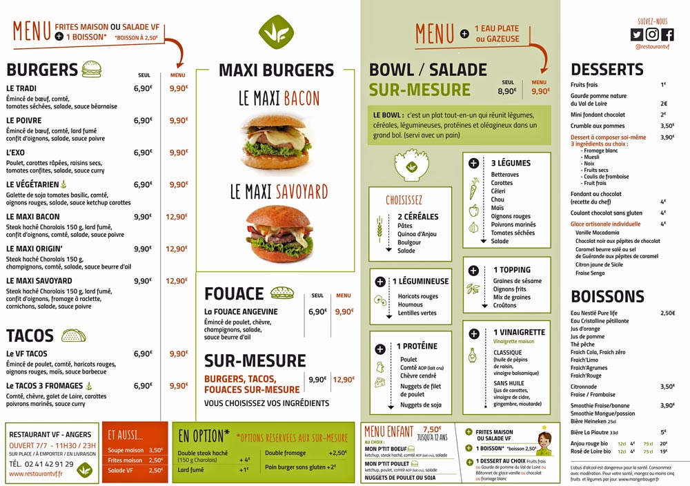 La carte des préparations et spécialités disponibles