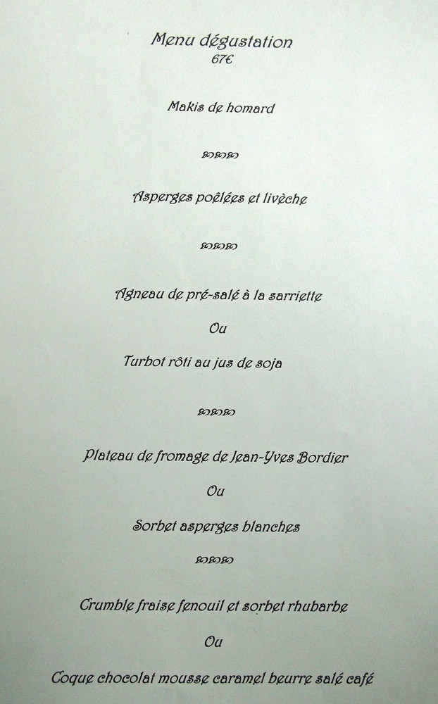 Menu Dégustation à 65 € 00