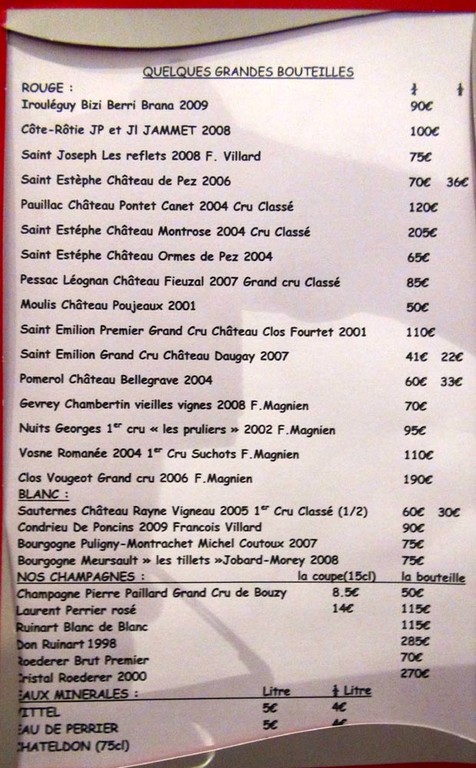 Carte des vins