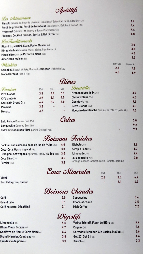 Apéritifs, bières, digestifs ...