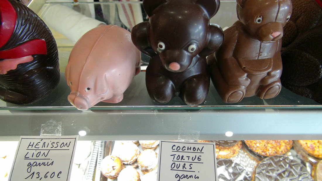 Chocolats de Pâques (Hérisson, lion, cochon, tortue et ours)