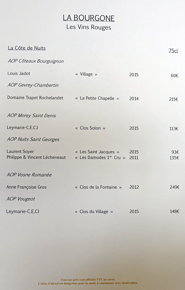 Vins rouges de la Bourgogne