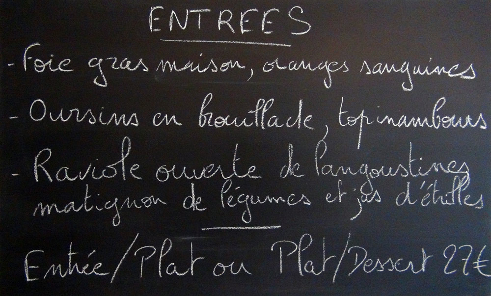 Les entrées à l'ardoise