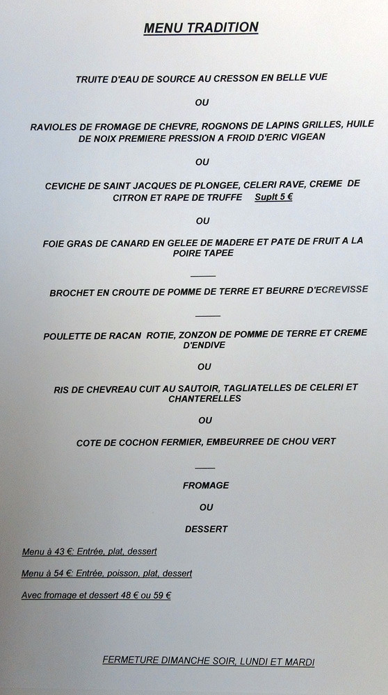 Le menu "Tradition"
