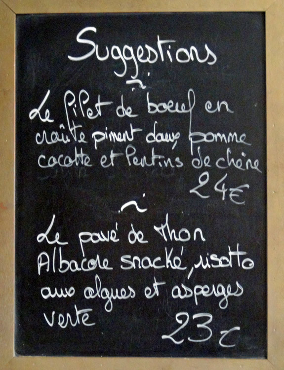 Plats du jour à l'ardoise