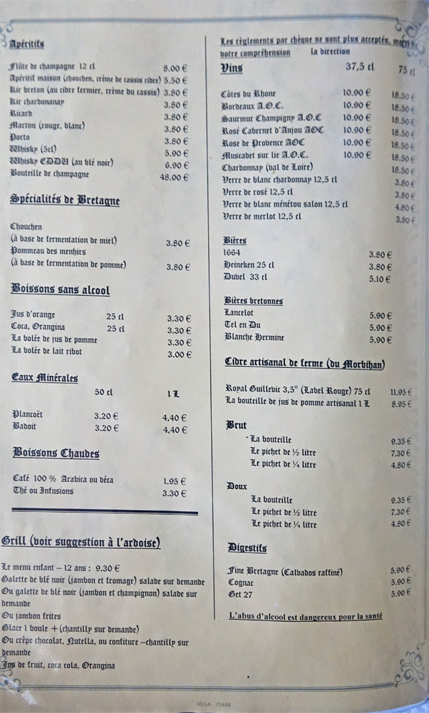 Carte Boissons