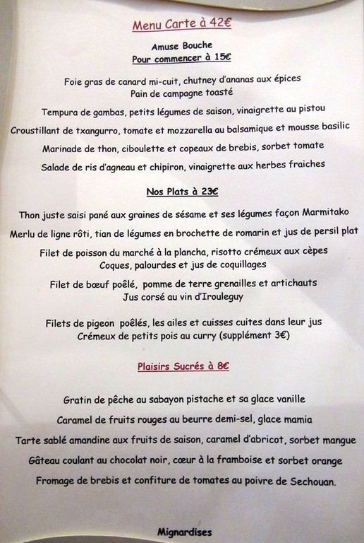 Premiers menus