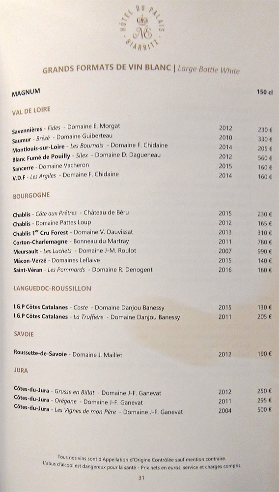 Vins blancs grand format de diverses régions