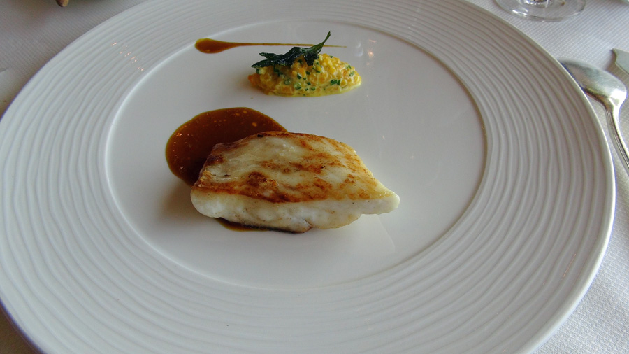 Barbue, risotto de potimarron et quintessence à la carotte