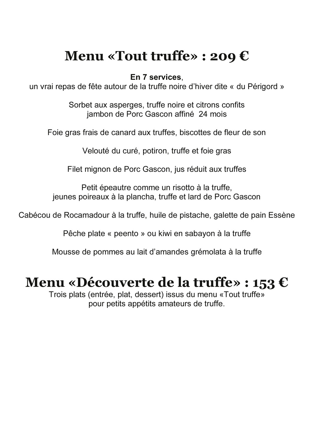 Menu truffe Saint-Géry
