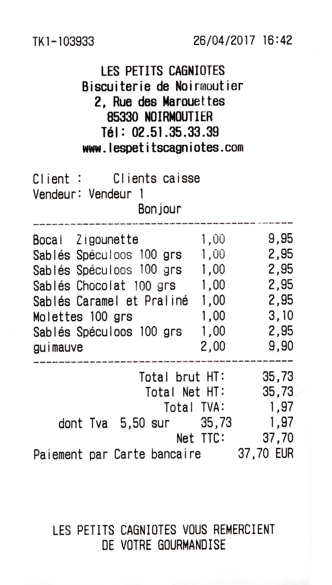 Le ticket de caisse de nos achats