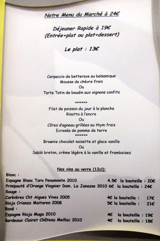 Menu carte à 42 € 00
