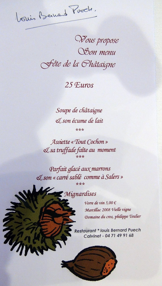 Menu "Fête de la châtaigne"