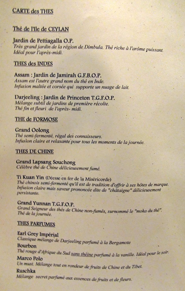Carte des thés
