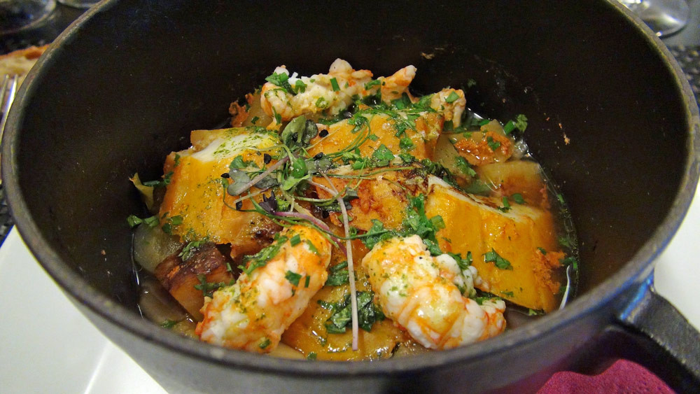 Cocotte de haddock et langoustines, légumes de pot-au-feu