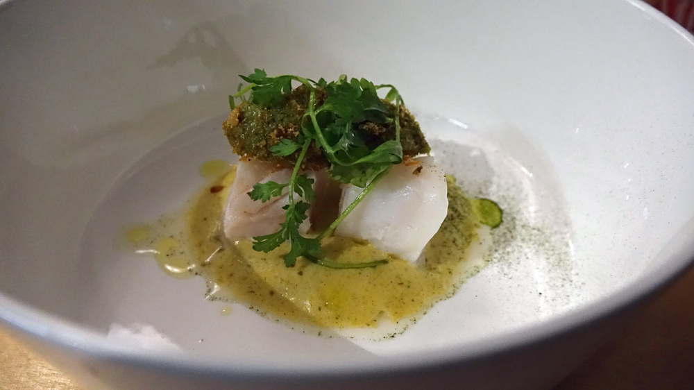 Lieu jaune, poudre de poissons de Loire (silure), condiment cresson