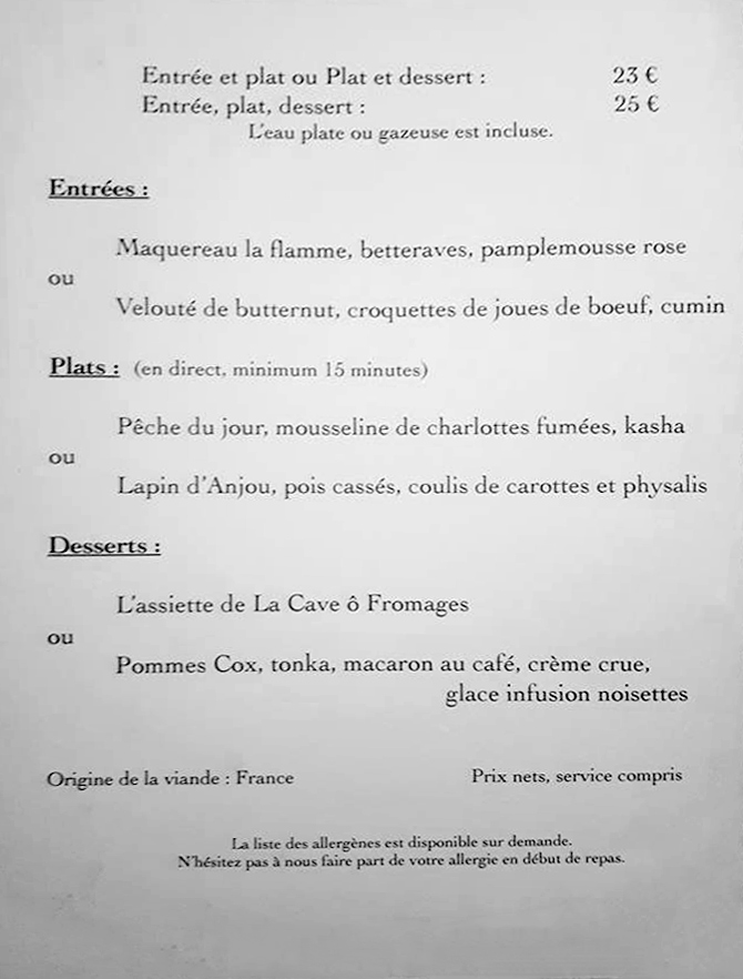 Menu du déjeuner