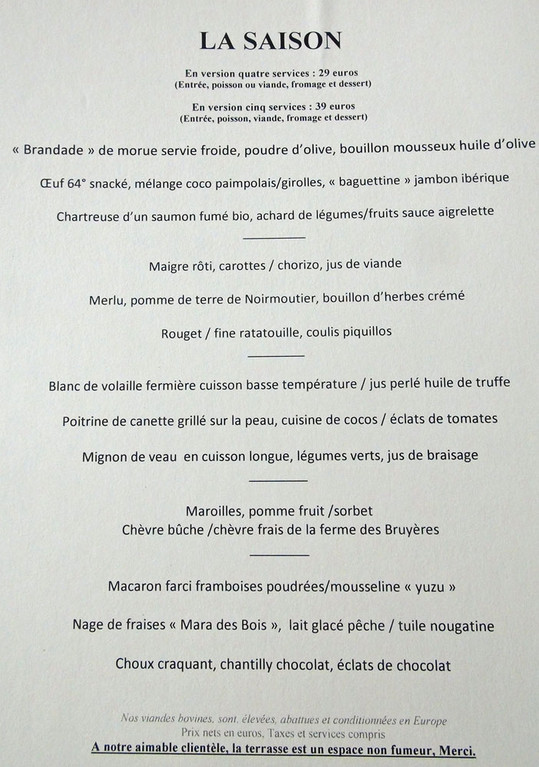 Le menu "La saison"
